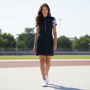 Nike Sportswear Patchwork Mesh Short Sleeve Black Dress Tight Fit Size Small